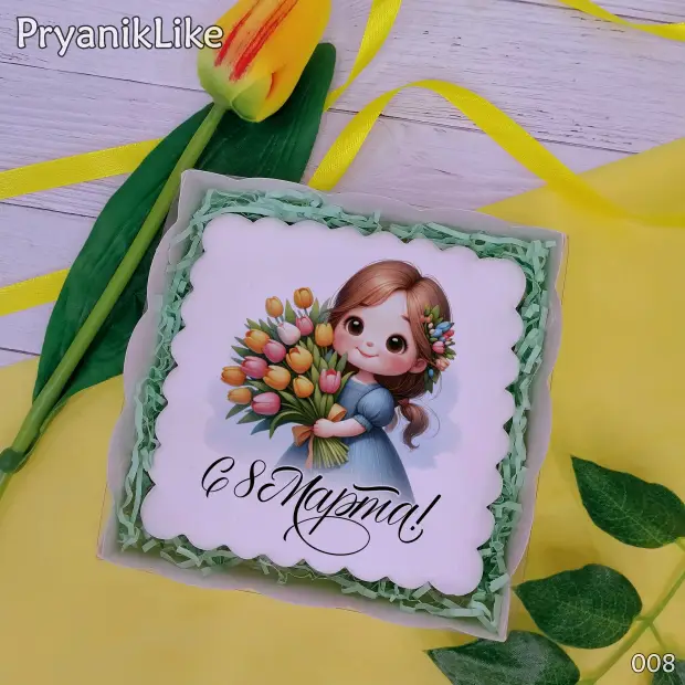 Пряник квадратный (девочки и цветы) (10-10 см.)